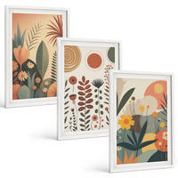 BILDER SET 3er Set - 40x60 cm Weißer Rahmen - Boho-Pflanzenmuster Natur - Weiß, Kunststoff (40/60cm) - TULUP