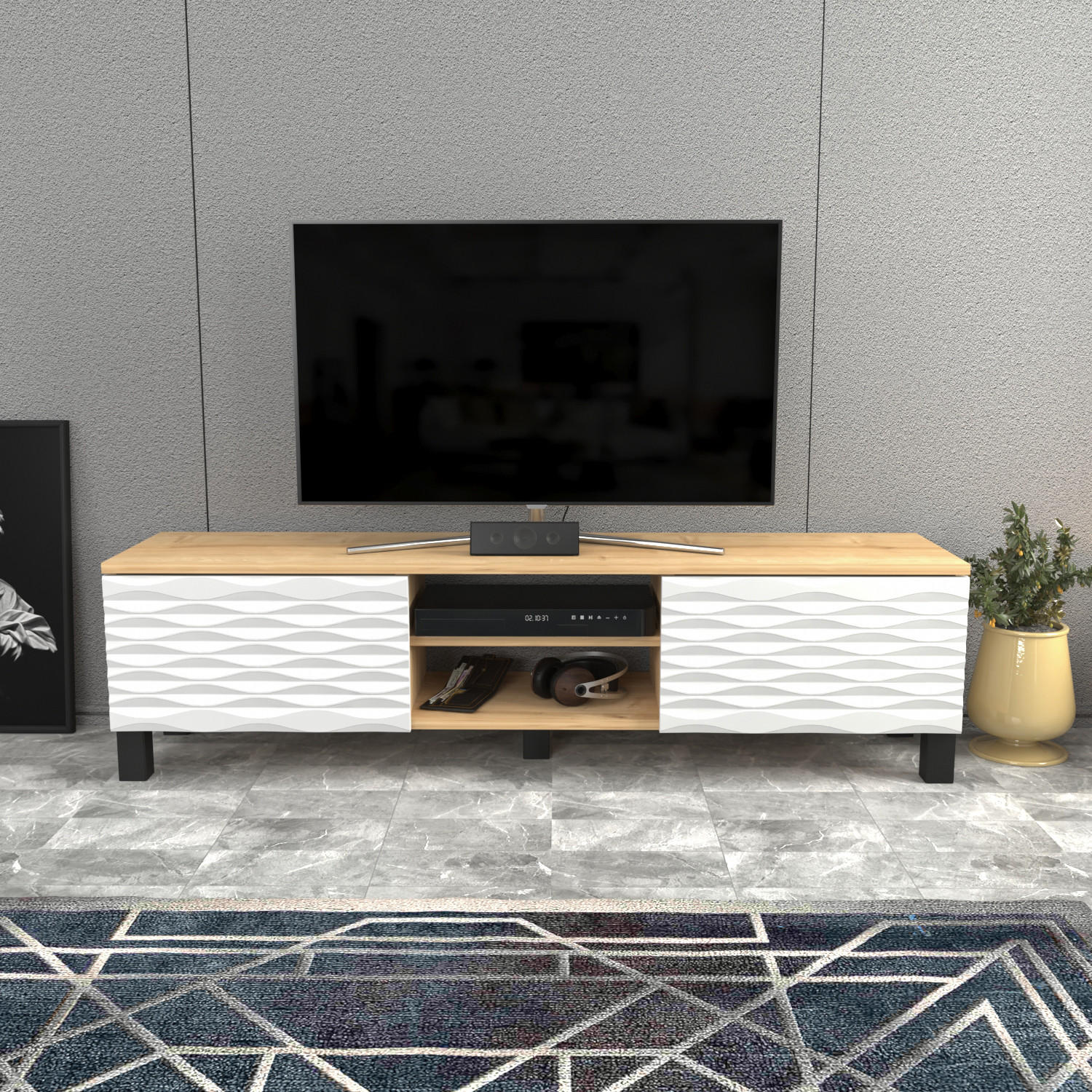 TV-ELEMENT Lukas Saphire Oake Weiß - Eichefarben, Holzwerkstoff (150/40.3/35cm) - Decorotika