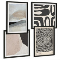 BILDER SET 4er Set - 50x50 cm & 40x60 cm Schwarzer Rahmen - Abstrakte Boho-Dekorationsmuster - Schwarz, Kunststoff (50/50cm) - TULUP
