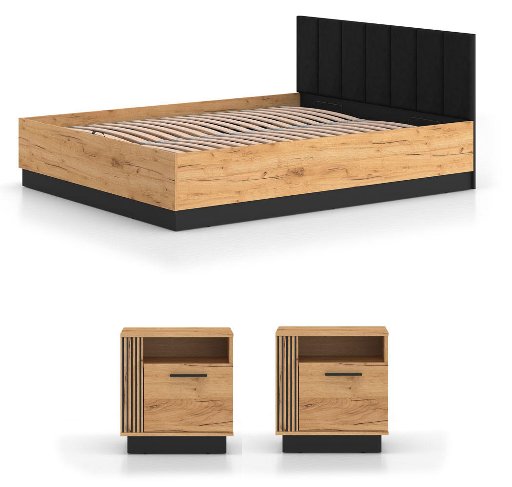 Feldmann-Wohnen Schlafzimmer-Set Braun, Schwarz 160x200 cm