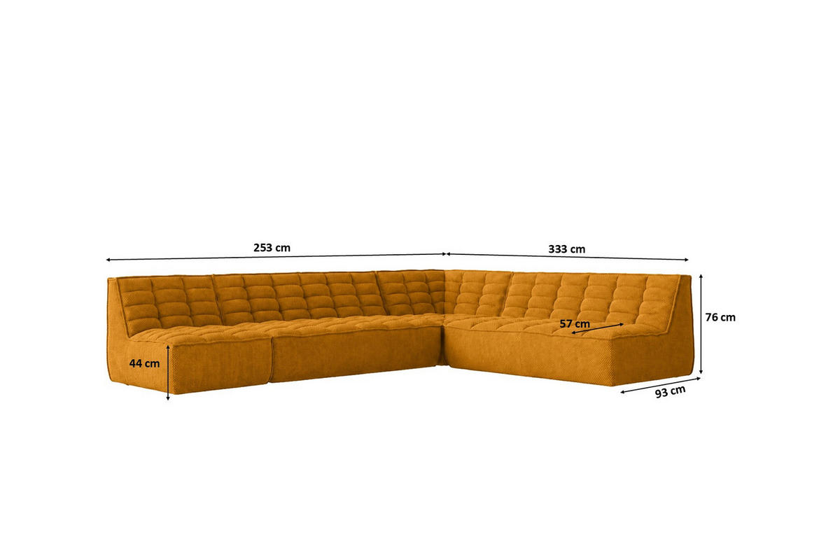ROHOVÁ SEDAČKA modulární ve tvaru L, plyšová tkanina Pop, Hořčicová, Levá strana, LAZY L - žlutá, dřevo (333/253cm) - Kaiser Möbel