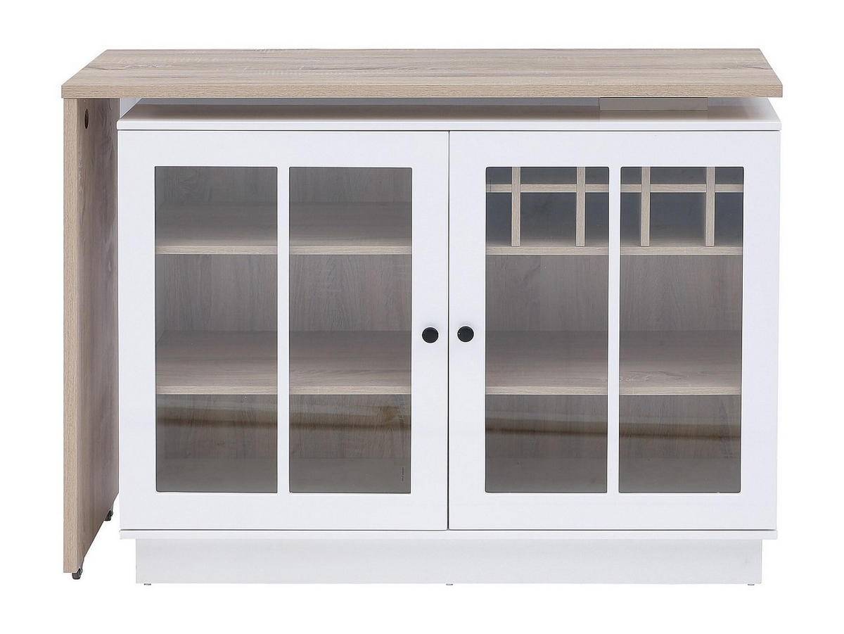 BARTISCH drehbar mit Stauraum - Weiß & Holzfarben - ARAMETA - Naturfarben, Glas (245/95/45cm) - Vente-Unique