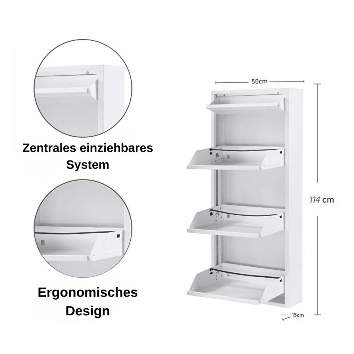 SCHUHSCHRANK schmal Metall mit Magnet 3 Plus Klappen Weiß - Weiß, Metall (50/114/15cm) - Gowoll