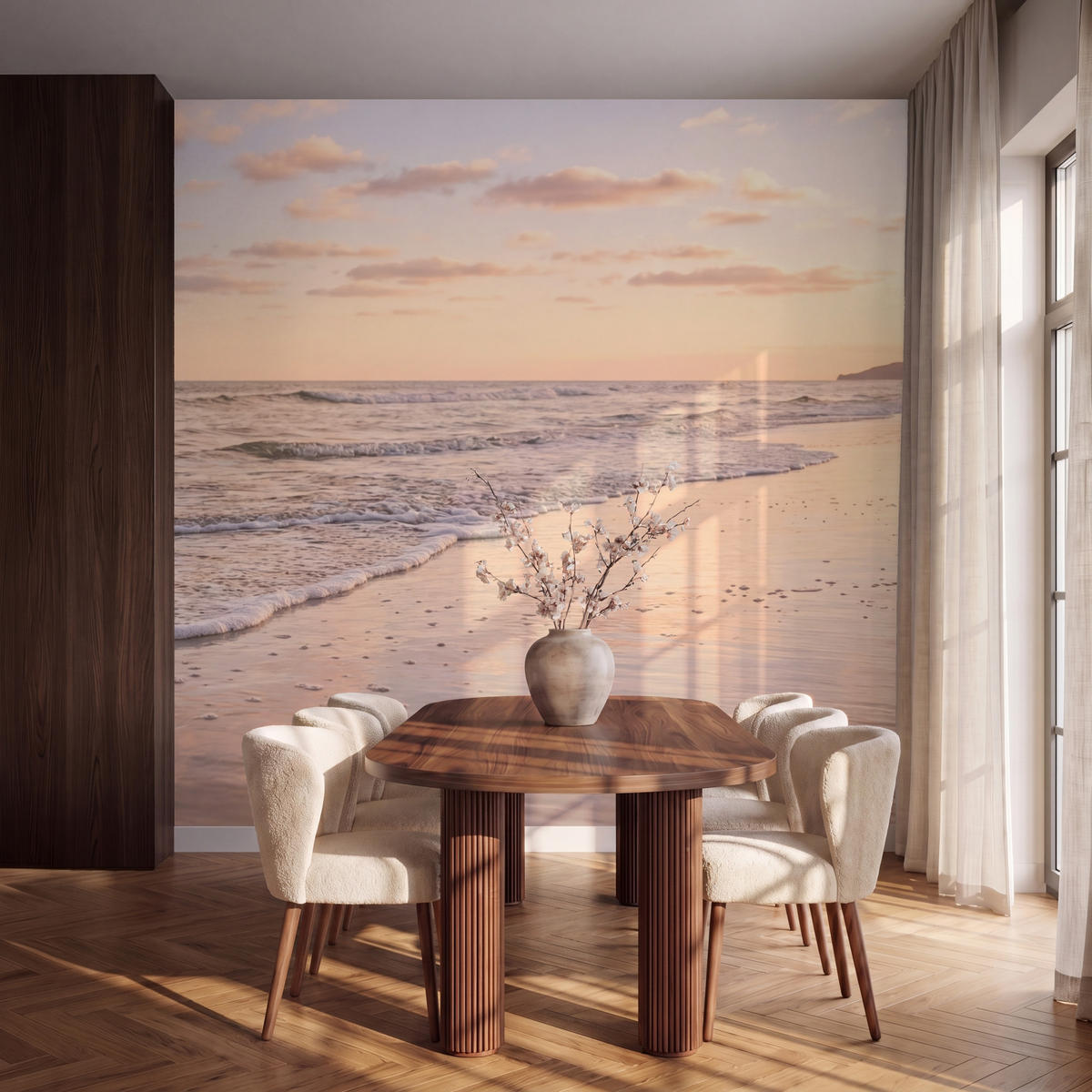 TAPETE - Strand - Brandung - Wolken - 260x280 cm - Hellrosa, Papier (260/280cm) - OnlyWow
