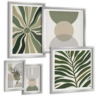 BILDER SET 5er Set - 50x50 cm & 20x30 cm & 40x60 cm Silberner Rahmen - Abstrakte Blätter im Boho-Stil - Silberfarben, Kunststoff (40/60cm) - TULUP
