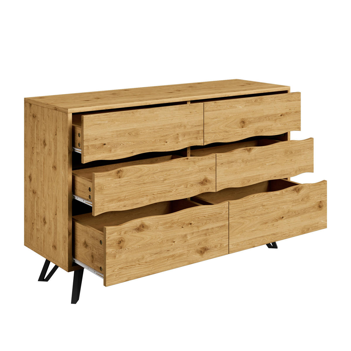 SIDEBOARD mit 6 Schubladen 120/40/75,5 cm in Holzoptik mit Metallfüßen - Naturfarben, Holzwerkstoff (120/75.5/40cm) - BEAOK