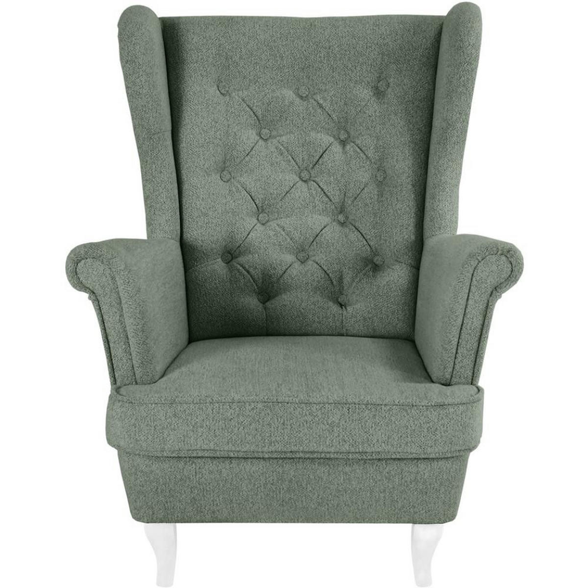 CHESTERFIELD-SESSEL Falco grün mit Weiß Holzbeinen - Weiß/Grün, Holz/Textil (82/102/92cm) - Beautysofa
