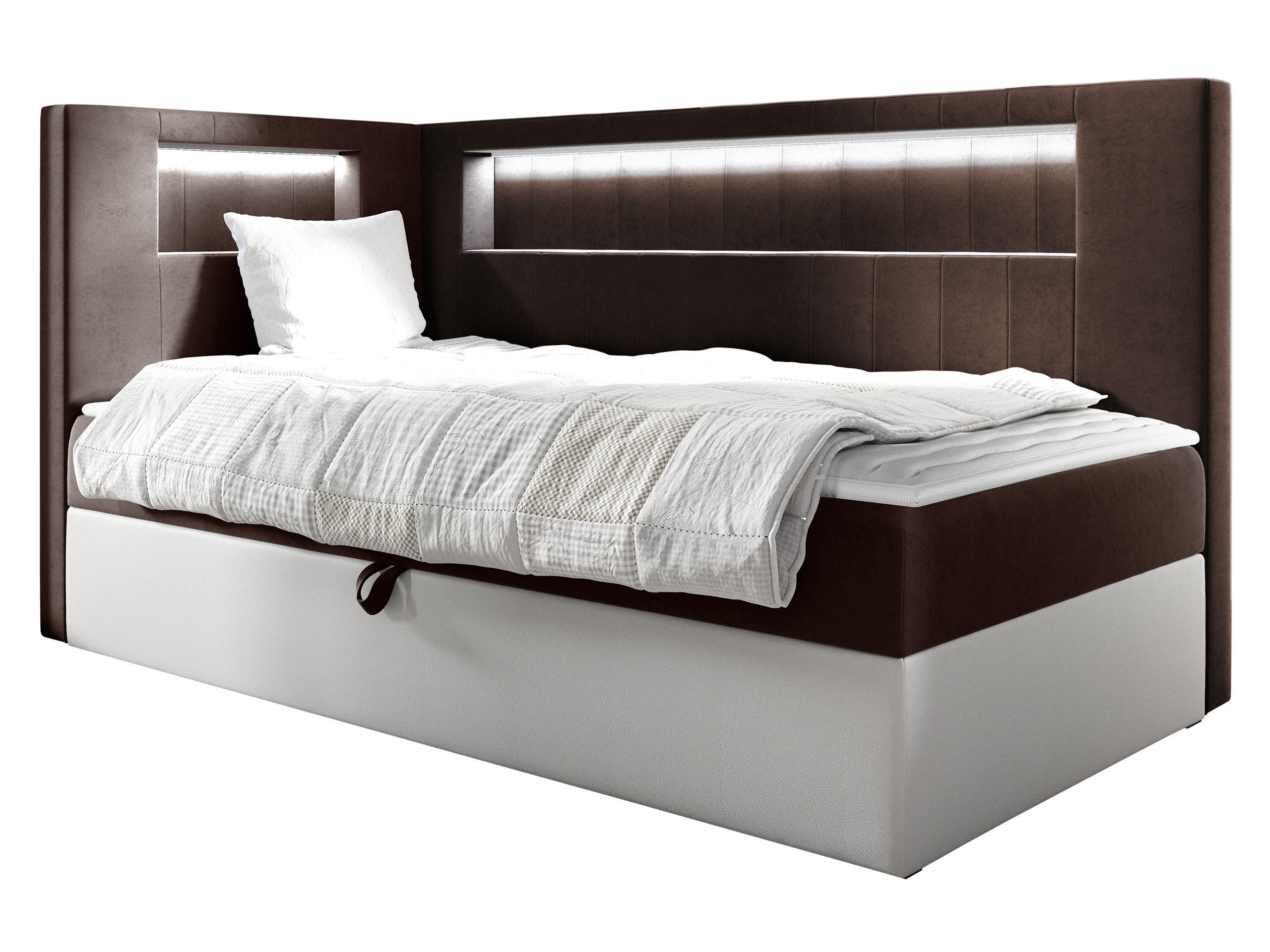 BOXBETT Gold Junior 3, Seite zum Öffnen des Bettkastens: Links - Weiß/Braun, Holz (90/200cm) - MIRJAN24