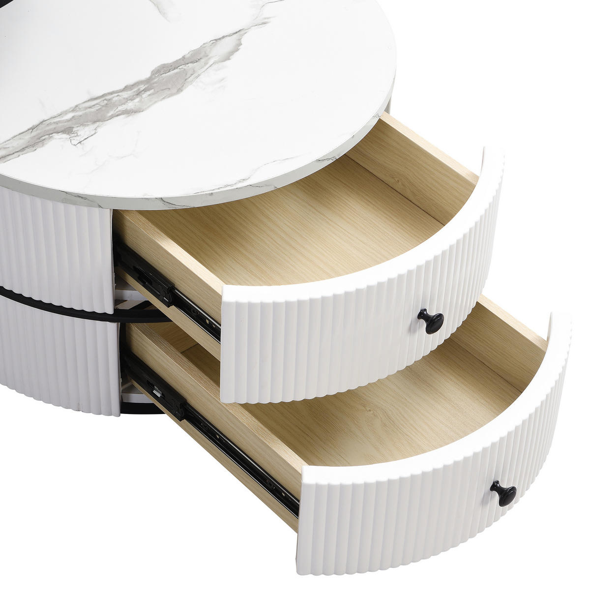 COUCHTISCH-SET 60/60/46 & 50/50/31 cm in Weiß mit Schubladen und Marmoroptik - Weiß, Holzwerkstoff (60/60/46cm) - Flora Grace