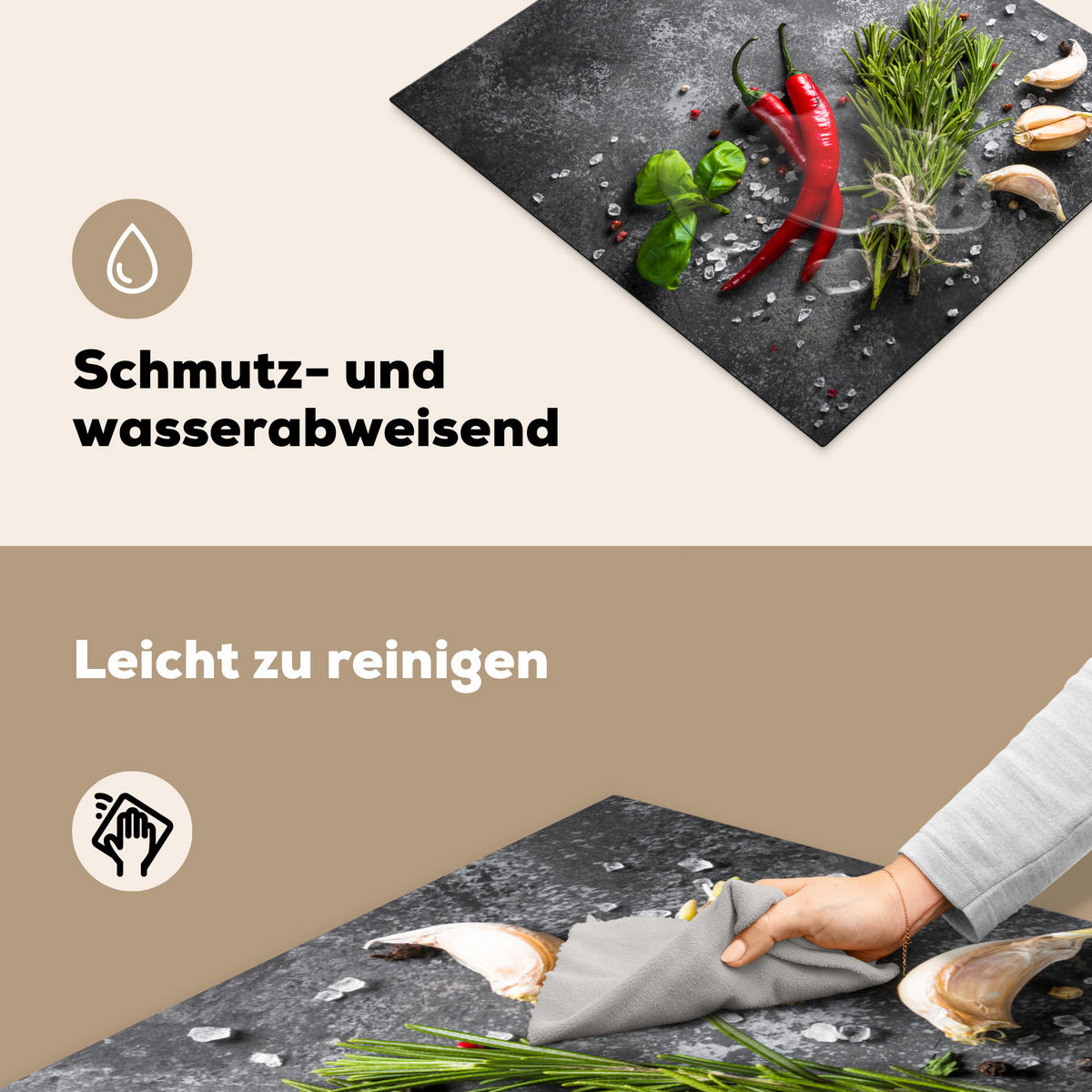 HERDABDECKPLATTE Pfeffer - Kräuter - Gewürze - Beton 59x51 cm - Rot, Kunststoff (59/51/0.2cm) - MuchoWow