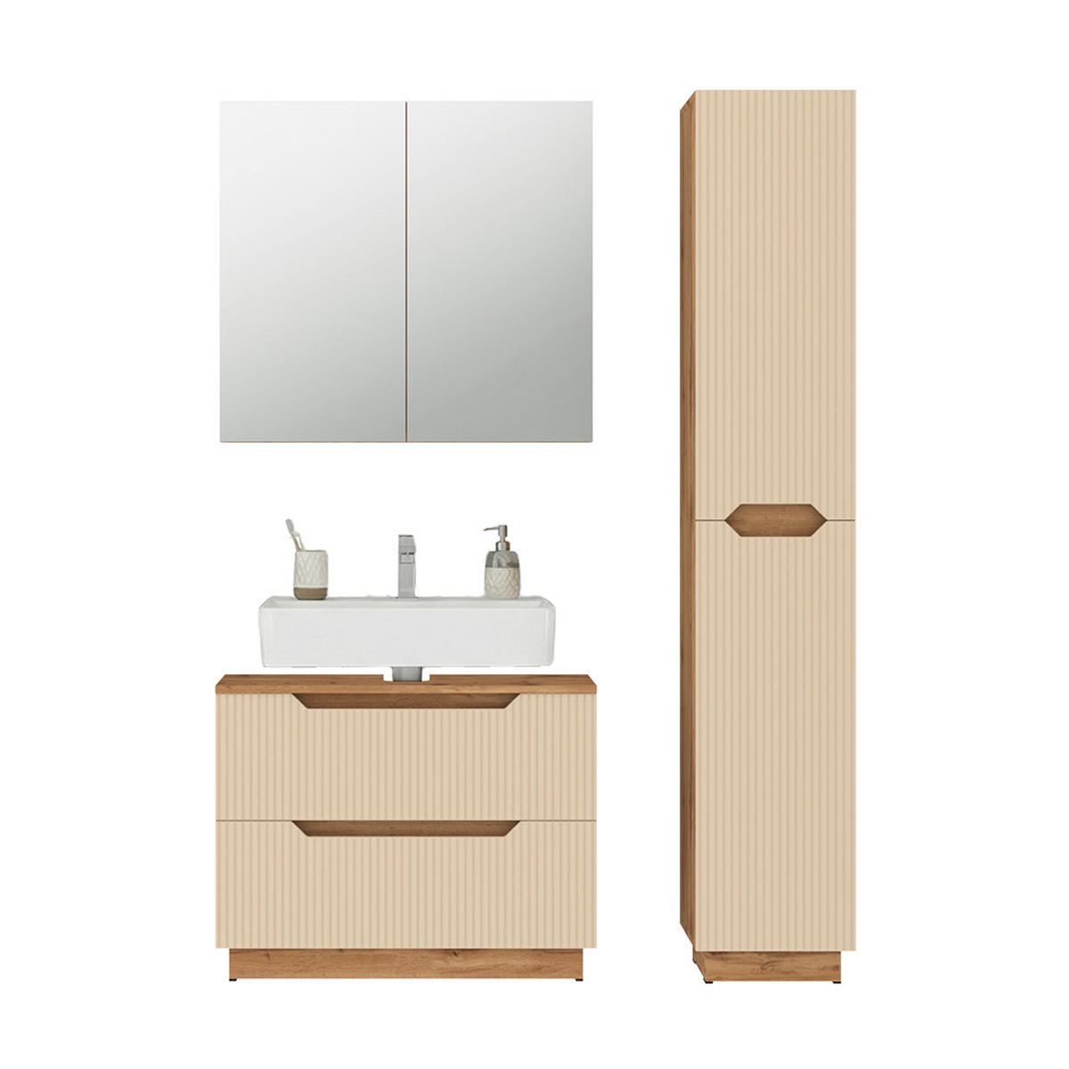 KOUPELNOVÝ NÁBYTEK Lotta Dubový/kašmírový pruhovaný - kašmírová/barva dubu, kompozitní dřevo (79.6/62.5/32cm) - Vicco