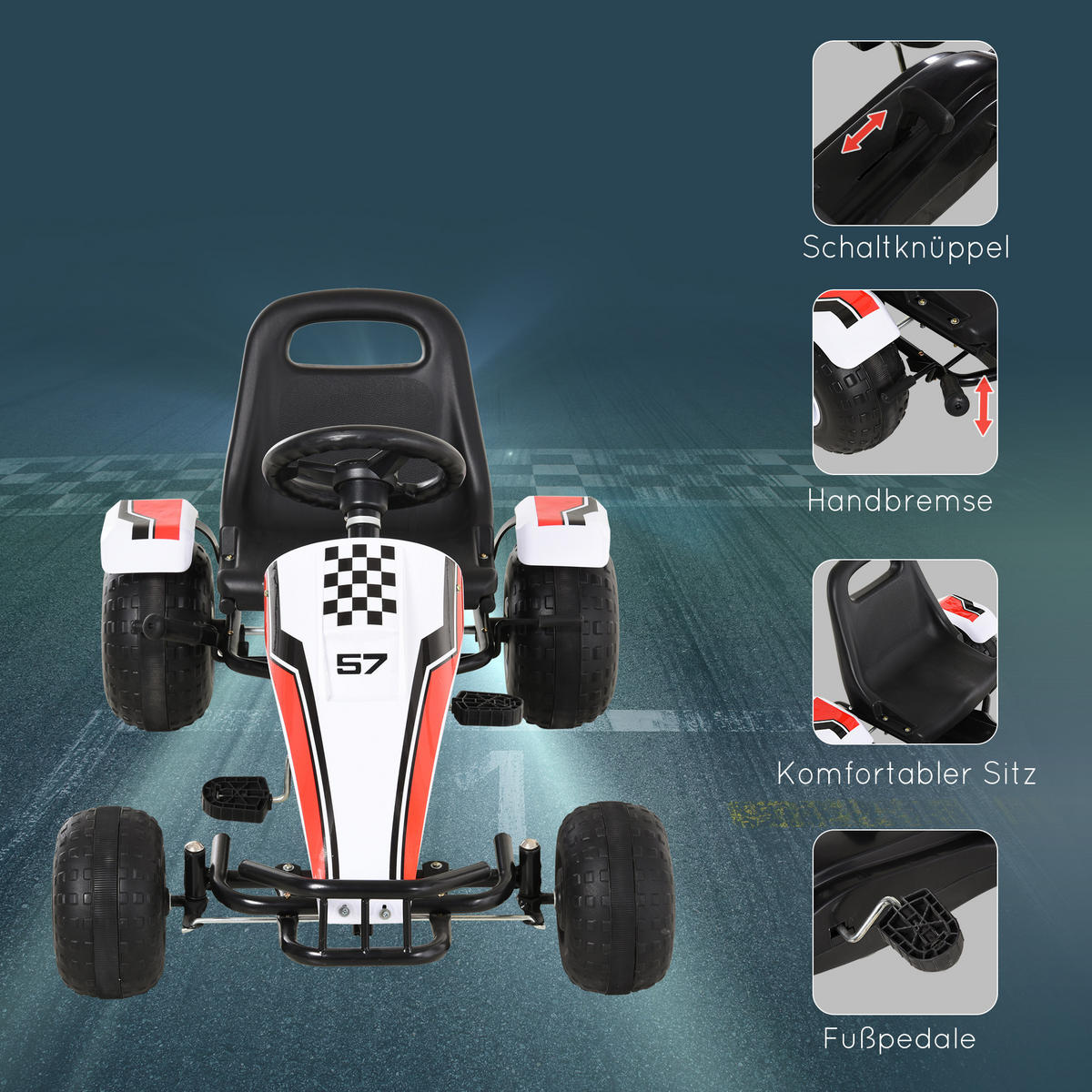 KINDER GO KART TRETAUTO, Weiß, Stahl+ - Weiß, Metall (104/66/57cm) - HOMCOM