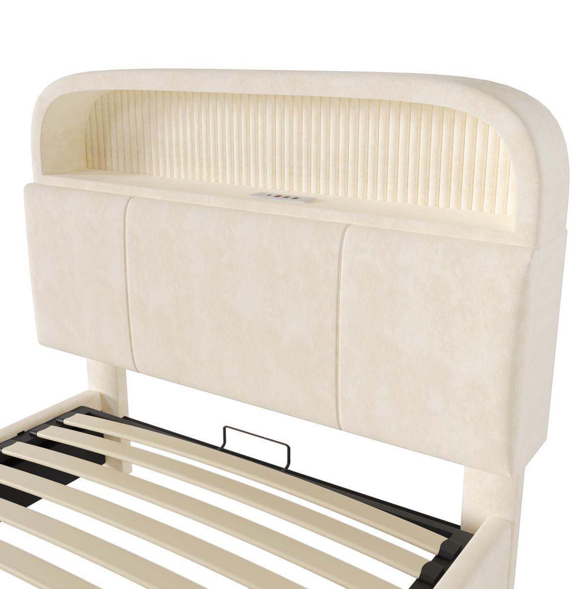 POLSTERBETT 90/200 cm Beige aus Samt mit Stauraum-Kopfteil - Beige, Textil (90/200cm) - OKMYHOME
