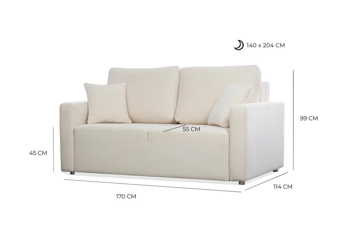 SOFA Mira Blau, Zweisitzer Sofa, mit Schlaffunktion - Blau, Holzwerkstoff/Textil (170/99/114cm) - Bettso