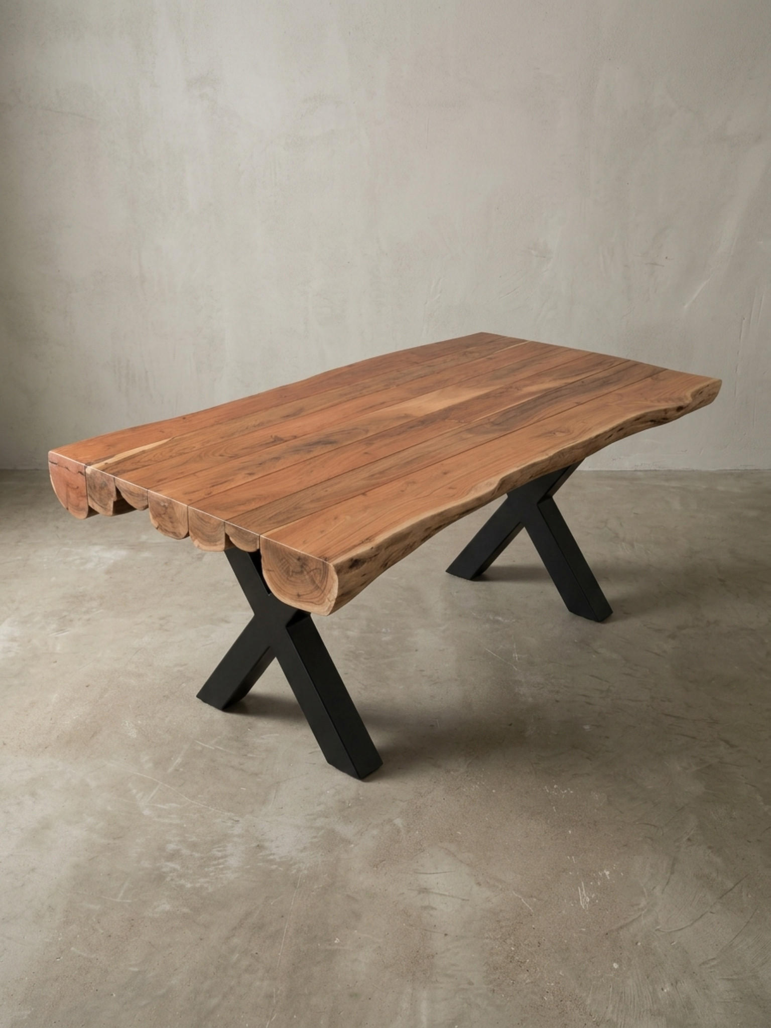 ESSZIMMERTISCH – Rechteckig Akazie Massivholz 200x100x77 cm Baumstammform - Schwarz/Akaziefarben, Metall (100/200/77cm) - KADIMA DESIGN