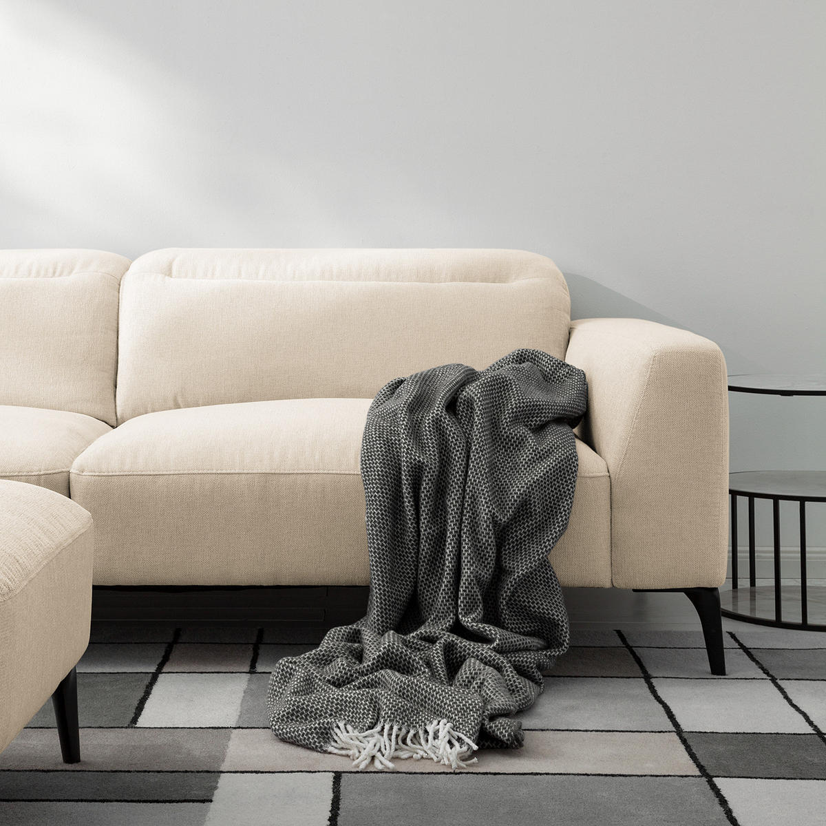 3-SITZER SOFA - Beige/Schwarz, Textil/Metall (233/73/107cm) - home24