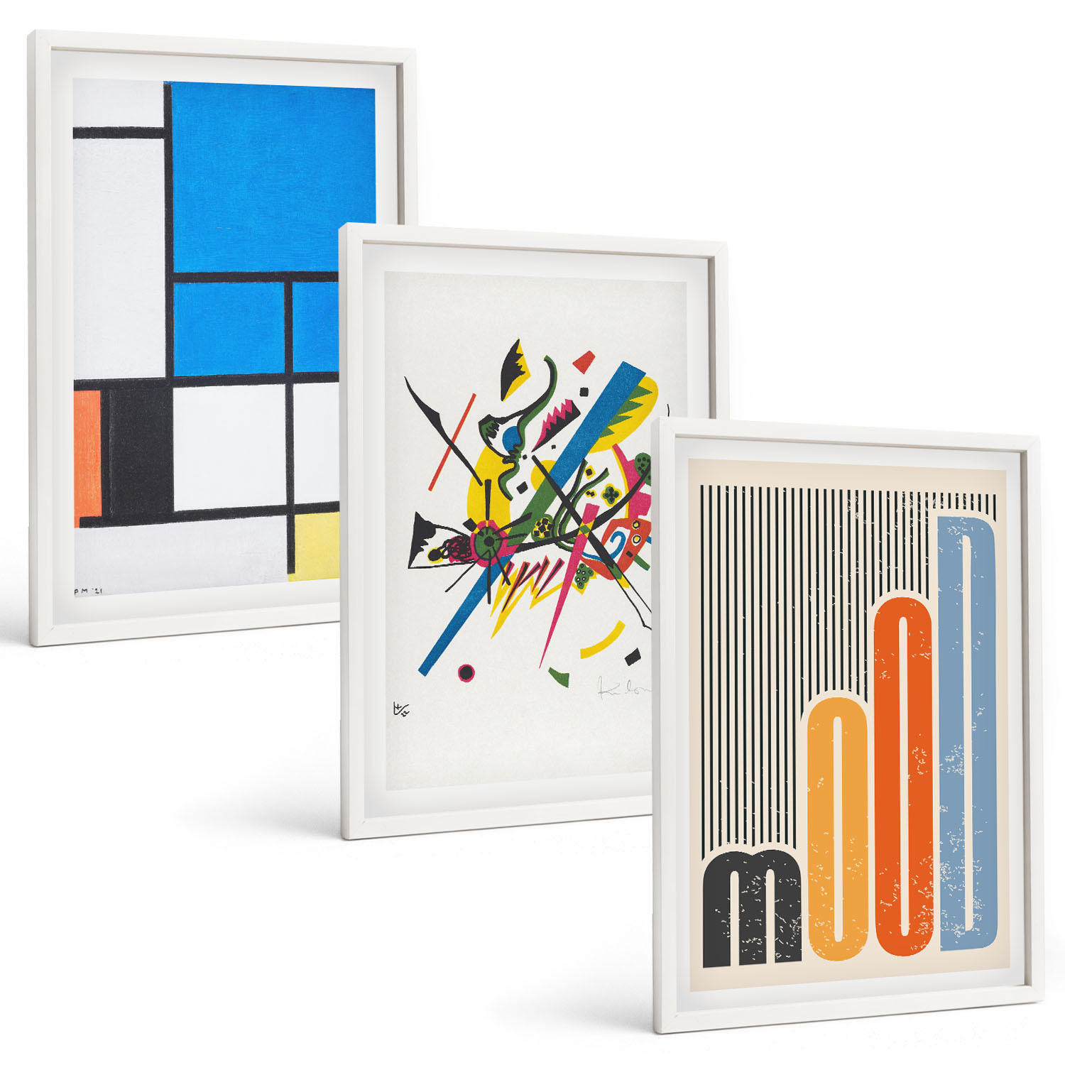 BILDER SET 3er Set - 40x60 cm Weißer Rahmen - Abstrakte moderne Geometrie - Weiß, Kunststoff (40/60cm) - TULUP