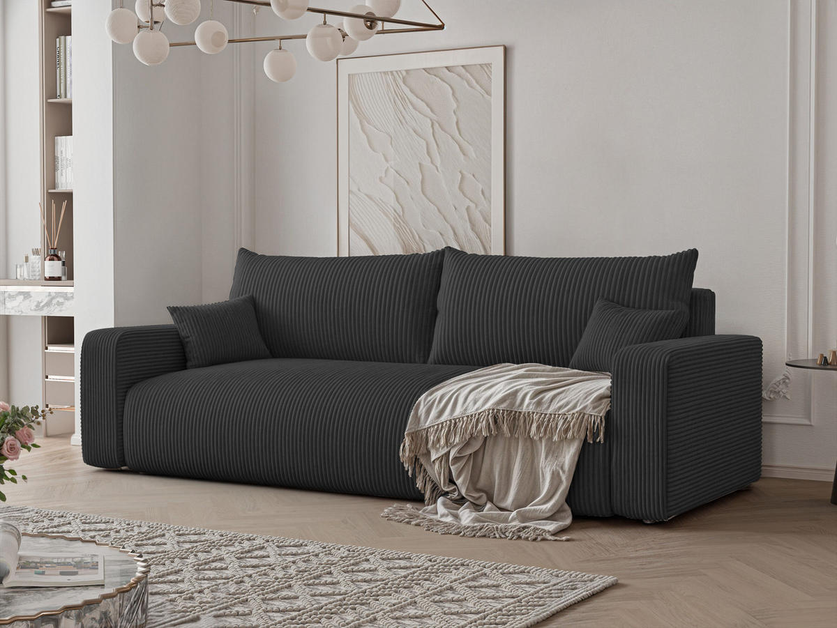 SOFA mit Schlaffunktion, Schwarz - Schwarz, Holzwerkstoff (246/79/93cm) - Idohome