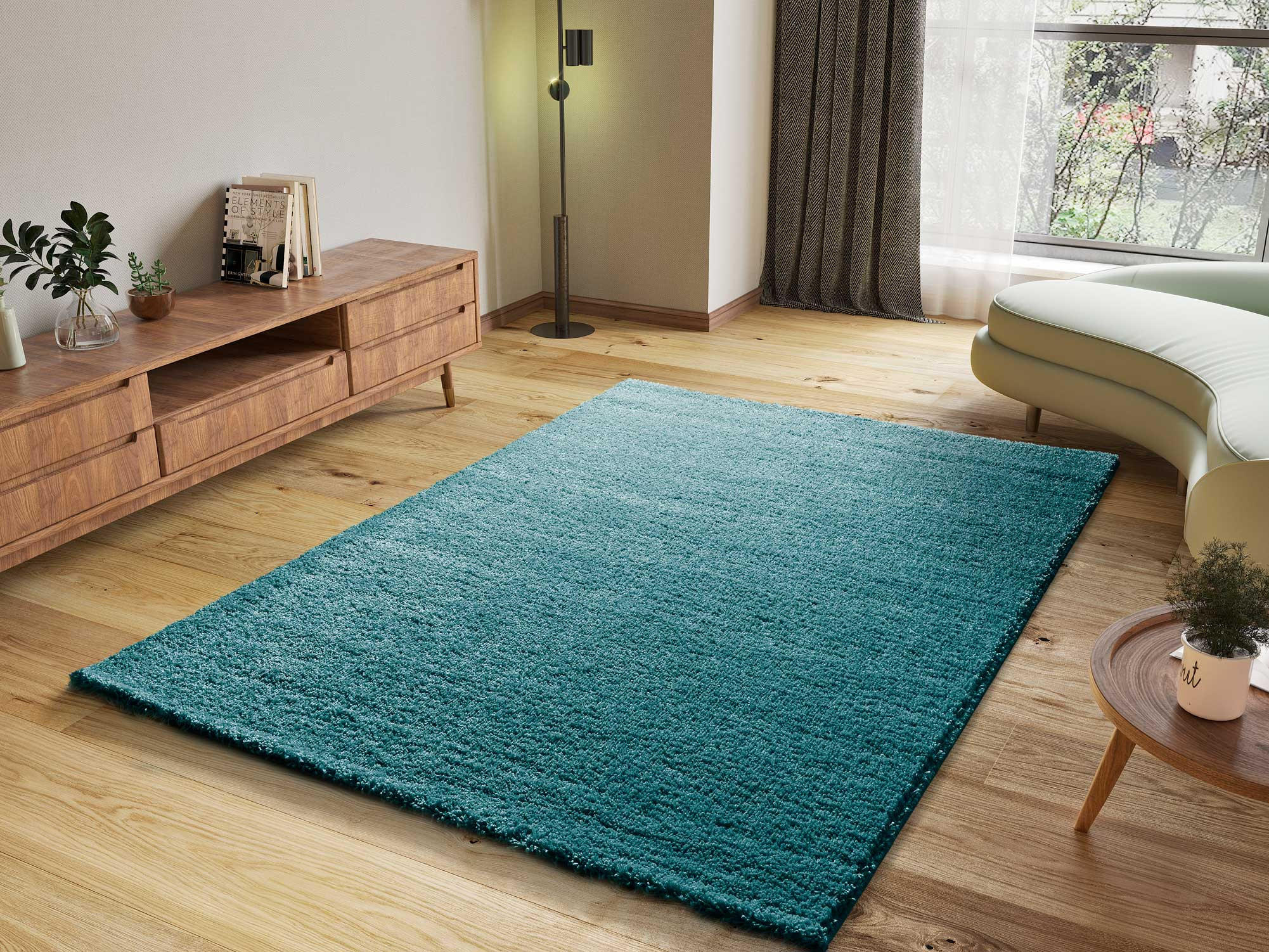 Thumbnail - Atticgo Hochflorteppich, Blau, Textil, Uni, Rechteckig, 160x230 cm, Oeko-Tex® Standard 100, antistatisch, für Fußbodenhe...