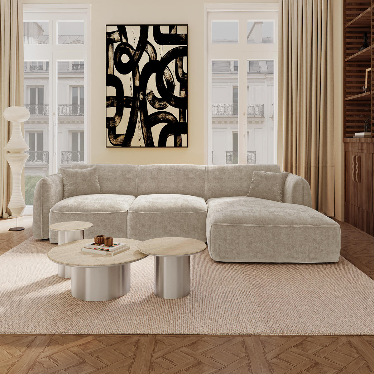 ECKSOFA rechtwinklig LOMI Geprägter Samt Taupe 274cm - Taupe, Textil (274/174cm) - Premium Interiors