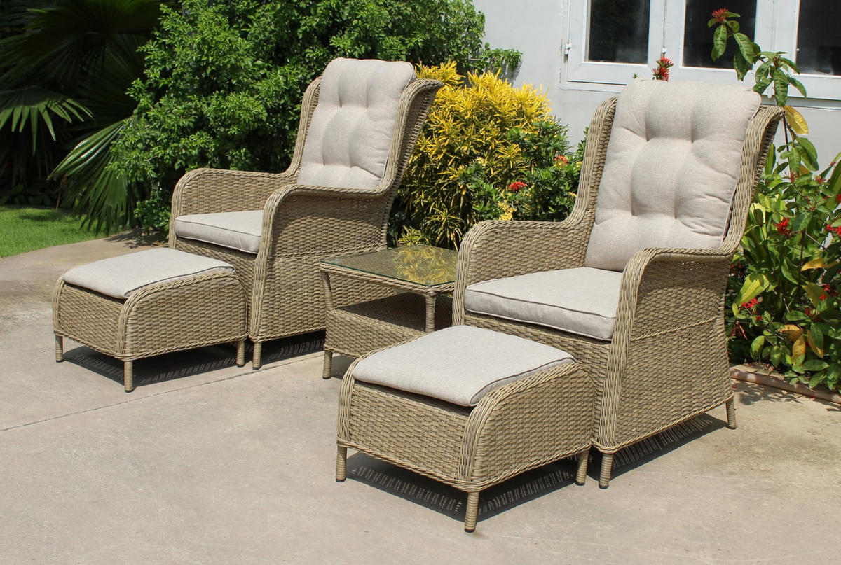 GARTENSTUHL Nara mit Beistelltisch Beige Gartenstuhl-Set - Beige, Kunststoff (68/98/90cm) - DELUKE