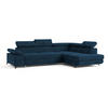 ECKSOFA FAVIEN R-S Blau Velours-Stoff mit Schlaffunktion - Blau, Holz (257/190cm) - MASSENO