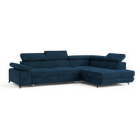 ECKSOFA FAVIEN R-S Blau Velours-Stoff mit Schlaffunktion - Blau, Holz (257/190cm) - MASSENO