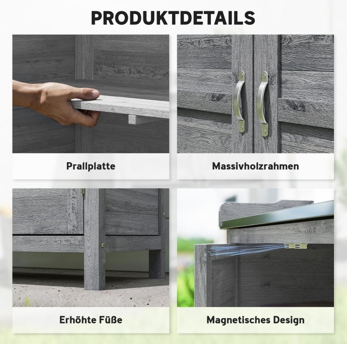 GARTENSCHRANK aus Metall & Holz 40x83x92cm in Grau mit Pflanztisch - Grau, Holz (40/92/83cm) - Modfu