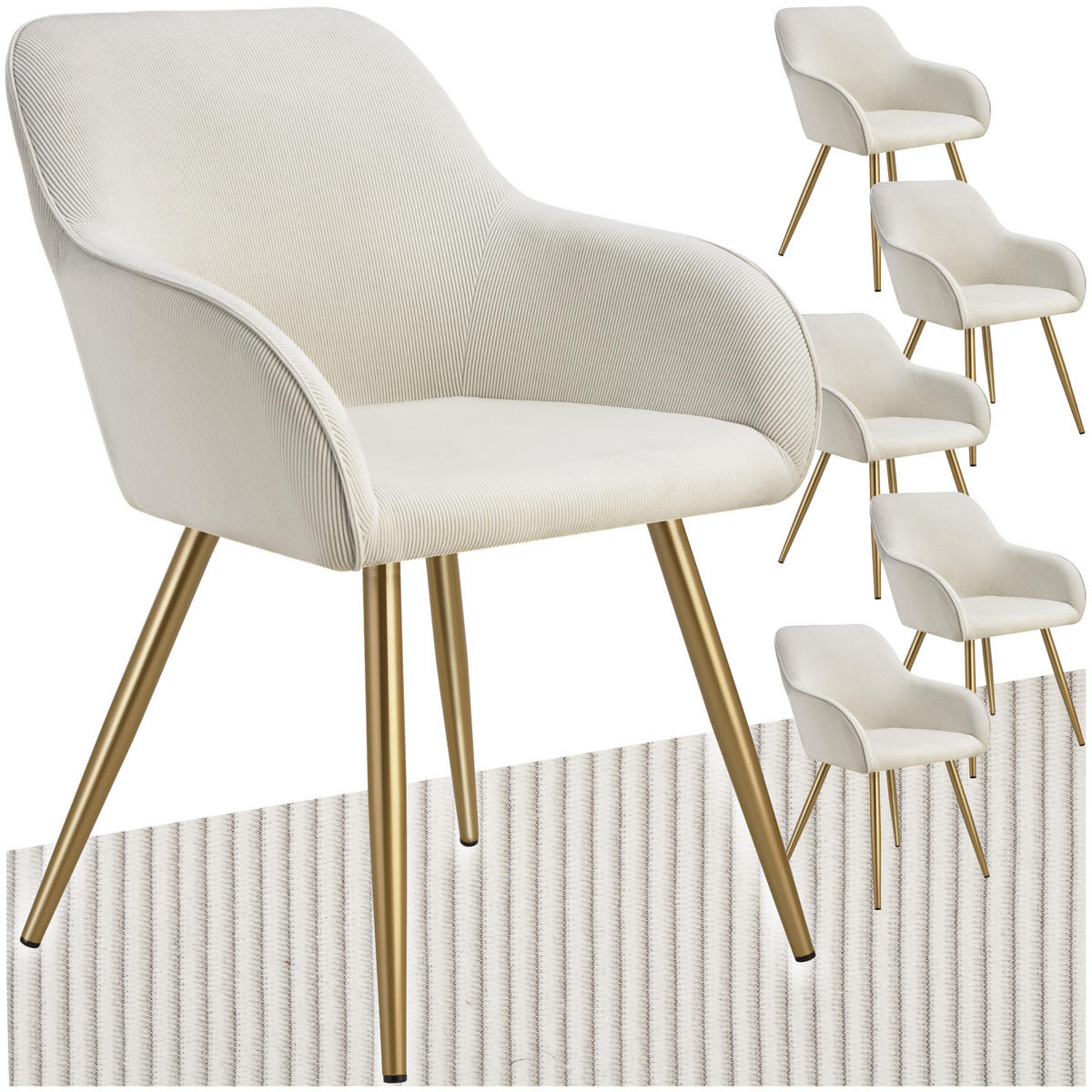 ESSZIMMERSTUHL 6er Set Marilyn 58 x 62 x 82 cm creme/gold - Goldfarben/Creme, Kunststoff (62/82/58cm) - tectake
