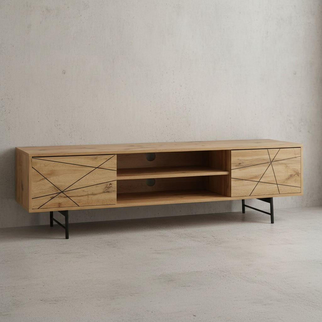 LOWBOARD Eiche-Dekor Modern Stil 160 cm Breit mit Linienmuster - Schwarz/Braun, Holz/Metall (160/45/40cm) - KADIMA DESIGN