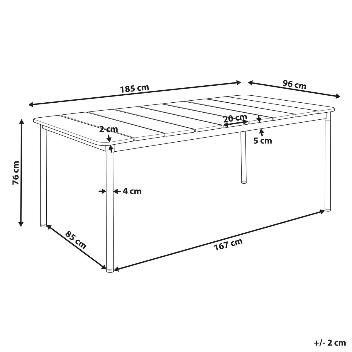 GARTENTISCH 6-Sitzer Dunkler Holzfarbton Flavia - Dunkelbraun, Metall (96/185/76cm) - Beliani