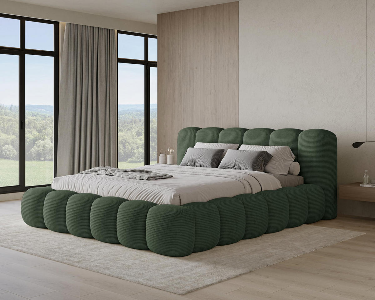 POLSTERBETT 200x200 mit Bettkasten, Lattenrost und Kopfteil, Poso Cord-Stoffbezug Grün - Grün, Holz (200/200cm) - Chilly