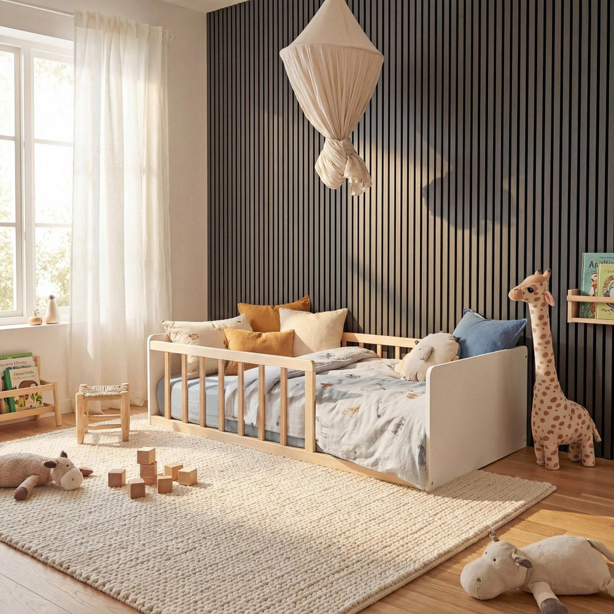 KINDERBETT PILOU / Bett 70x140 - Weiß und Hellholz - Multicolor, Holz (70/140cm) - Weber Industries