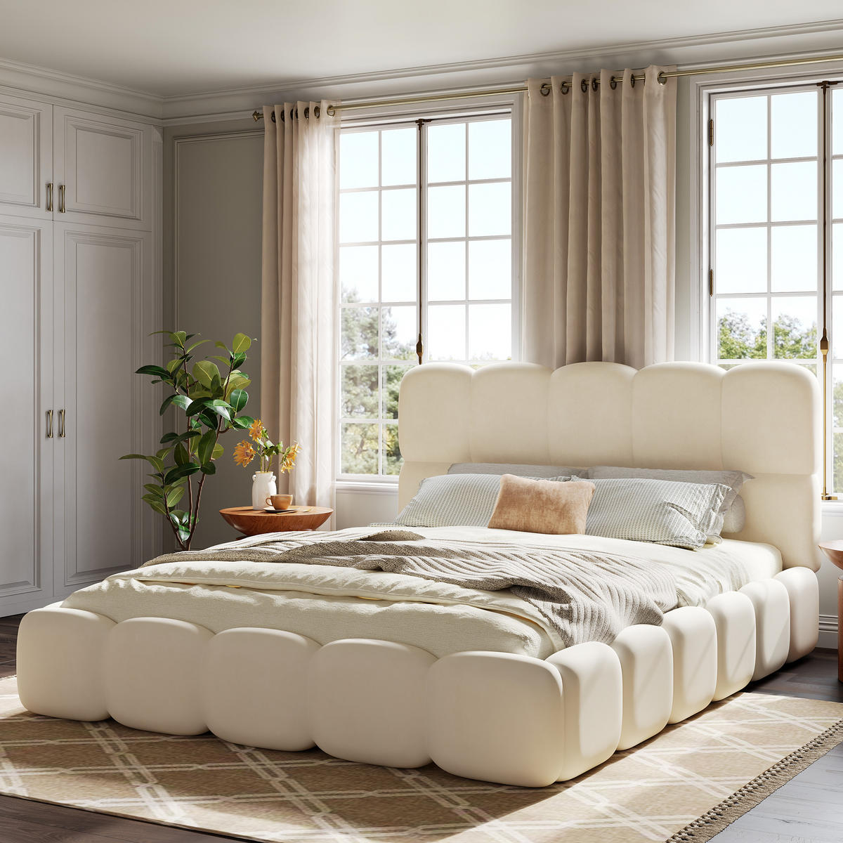 POLSTERBETT Beige Samt 180x200 Lattenrost gepolstertes Kopfteil - Beige, Textil (180/200cm) - FLIEKS