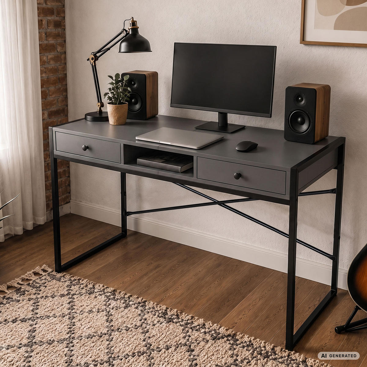 SCHREIBTISCH ELOSNIS 123 cm Graphit - Graphitfarben/Schwarz, Holzwerkstoff (123/48/80.5cm) - Akord