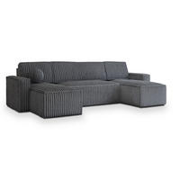 WOHNLANDSCHAFT PESANO T Graphitfarben Kordstoff mit Schlaffunktion - Graphitfarben, Holz (306/85/140cm) - MASSENO