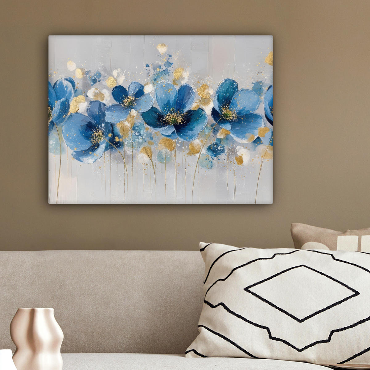 LEINWANDBILD Blumen - Blau - Abstrakt Wandbild 40x30 cm - Hellgrau, Textil (40/30cm) - MuchoWow