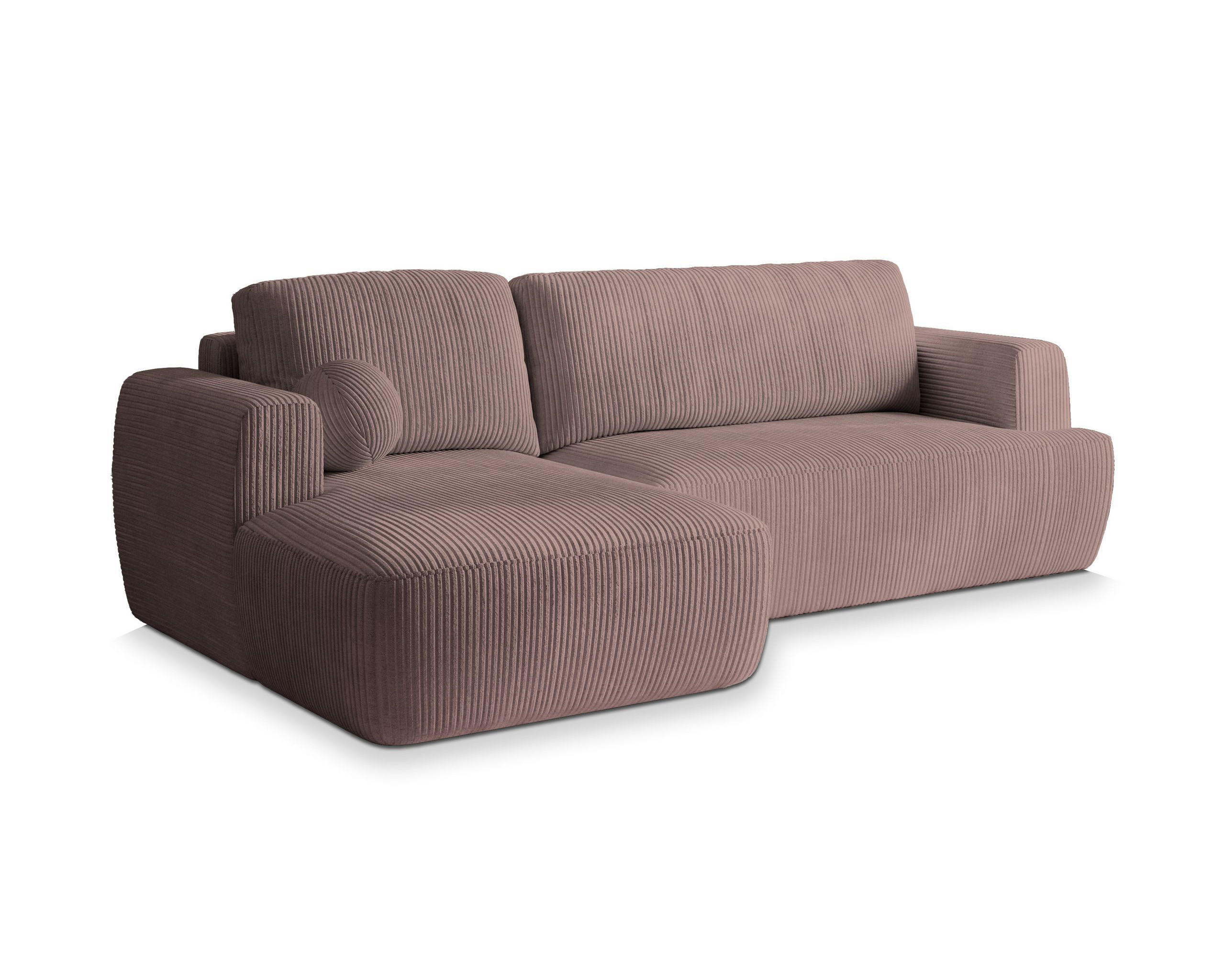 ECKSOFA SENTI P L-S Lila Kordstoff mit Schlaffunktion - Lila, Holz (246/148cm) - MASSENO