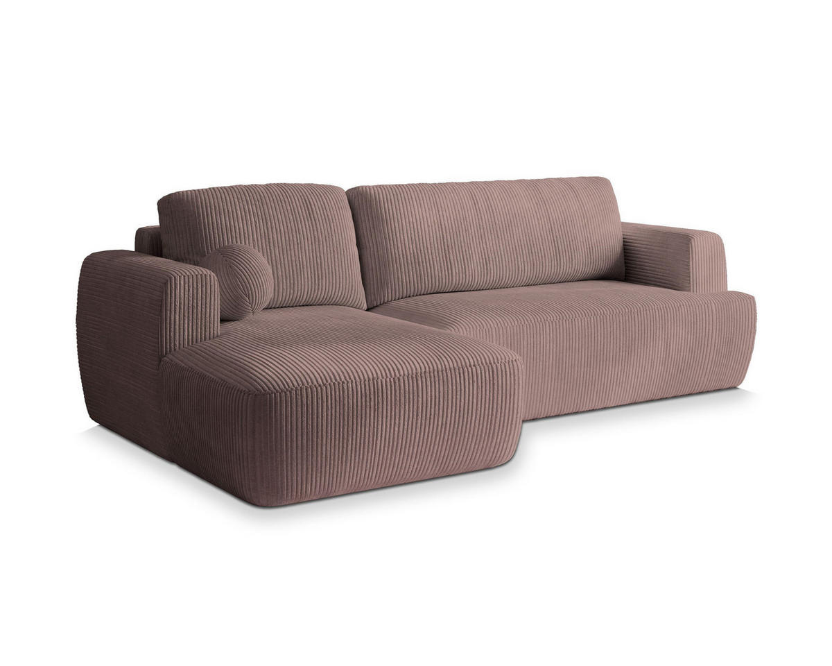 ECKSOFA SENTI P L-S Lila Kordstoff mit Schlaffunktion - Lila, Holz (246/148cm) - MASSENO