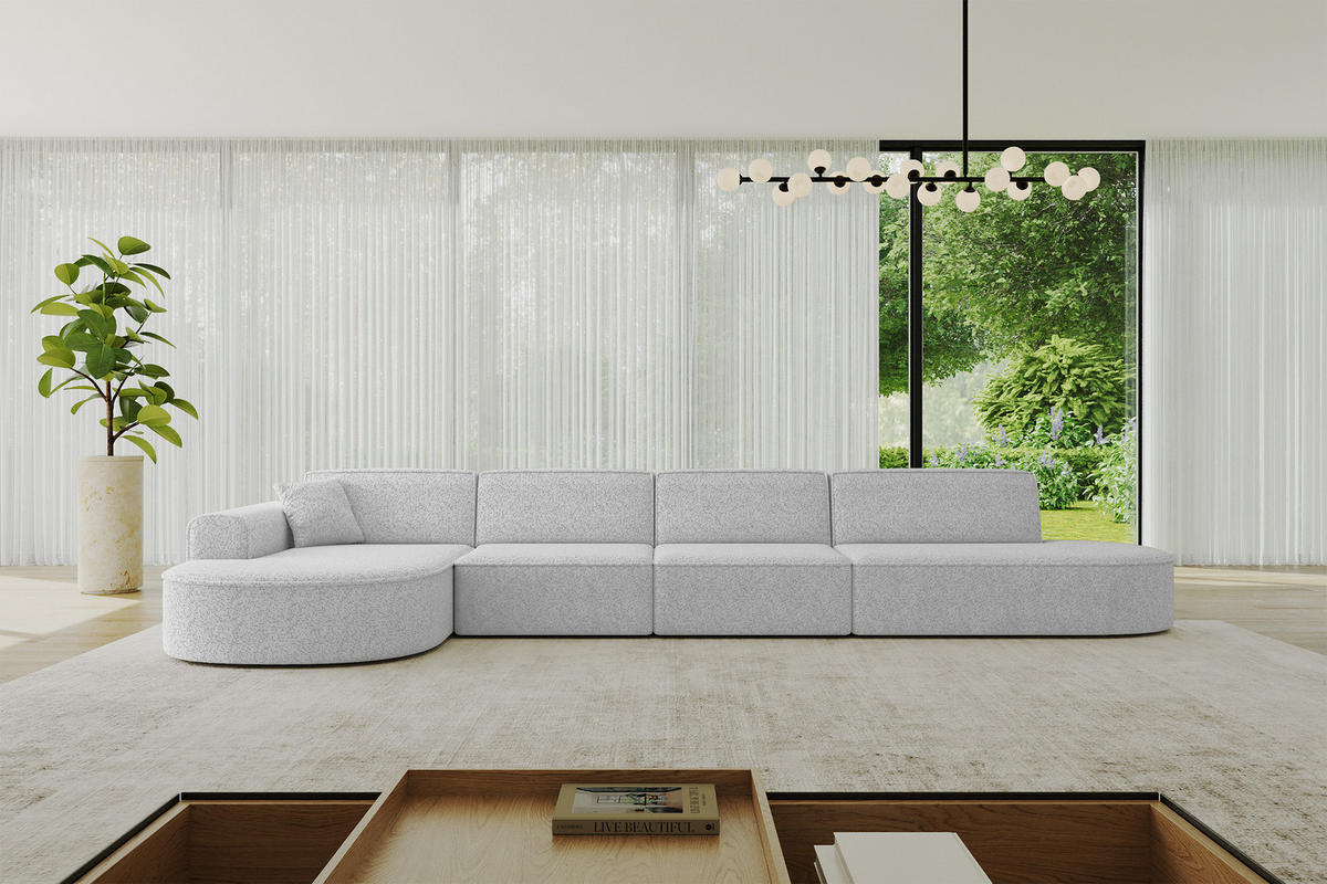 ECKSOFA Ottomane Links MARI-L3 - 413x171x79 cm Grau Tissu - Schwarz/Grau, Holzwerkstoff/Kunststoff (413/171cm) - ALTDECOR