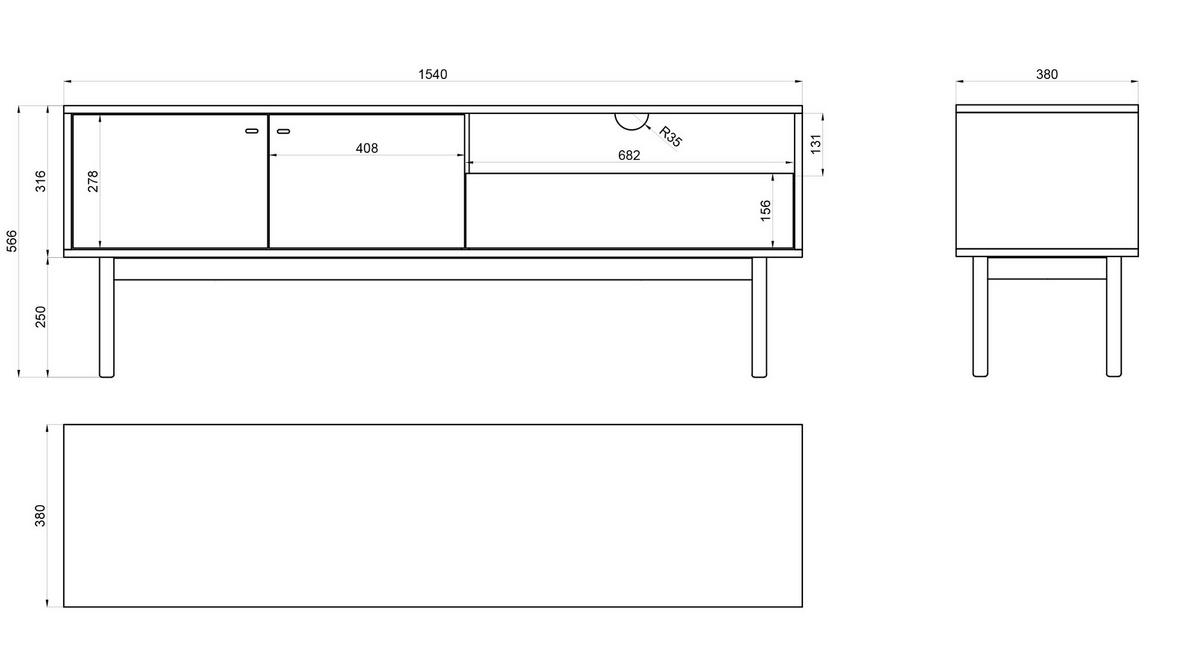 TV-ELEMENT Olar Holzoptik Carini Nussbaum 154 cm - Goldfarben/Schwarz, Holzwerkstoff/Metall (154/56.6/38cm) - Selsey