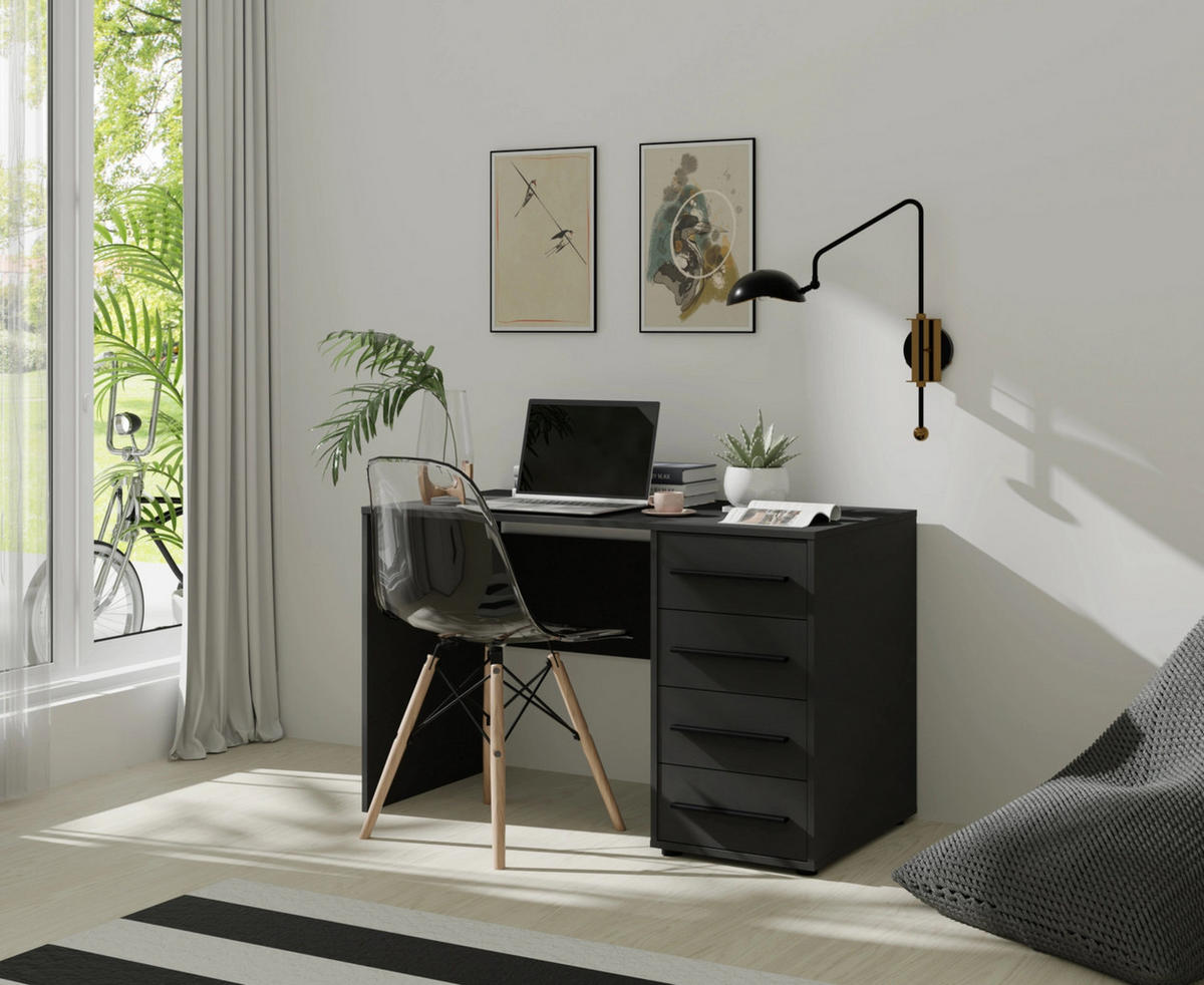 SCHREIBTISCH Modena 120x60 in Schwarz mit Schubladen - Schwarz, Holzwerkstoff/Kunststoff (60/120/75cm) - Ravio