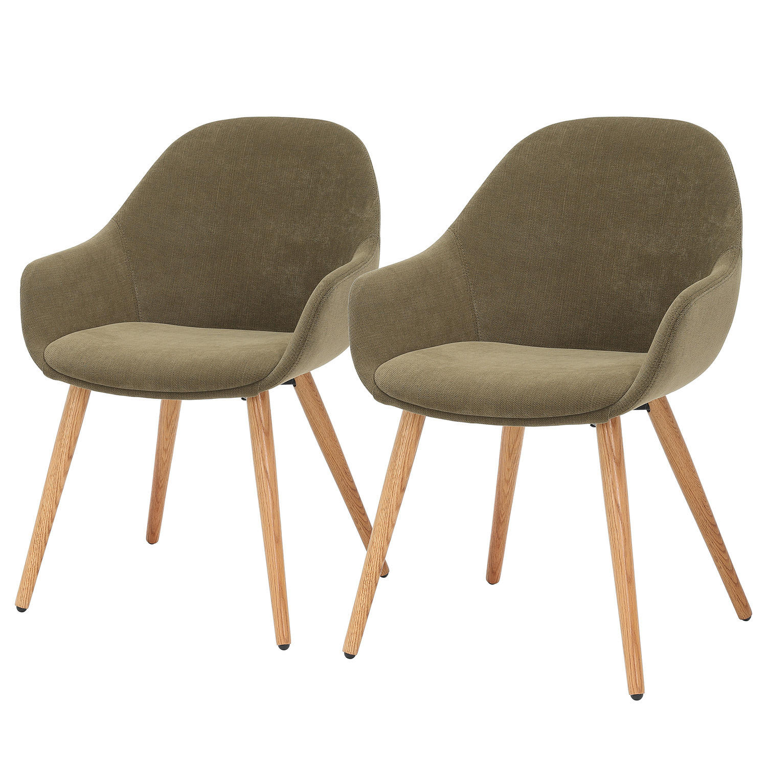 POLSTERSTUHL - 2er-Set - Leinen / Eiche massiv - Olivgrün, Eichenholz/Holz (58/84/61cm) - home24
