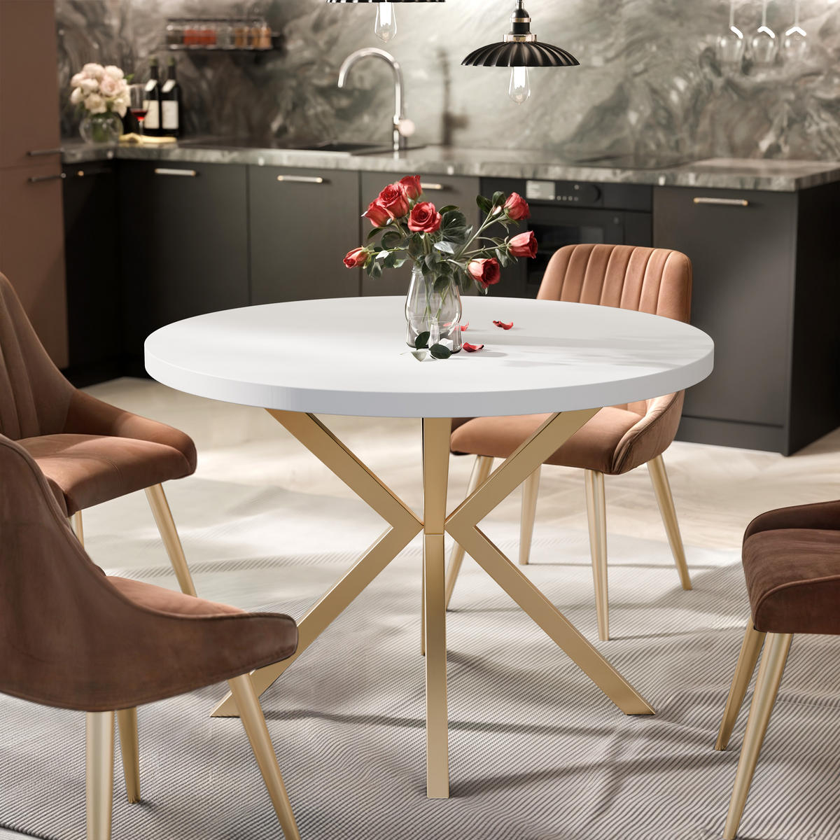 AUSZIEHTISCH MILTON 100-176/76 cm mit Metallgestell, Gold / Arktisweiß - Goldfarben/Weiß, Holzwerkstoff/Metall (100/100/76cm) - Idohome