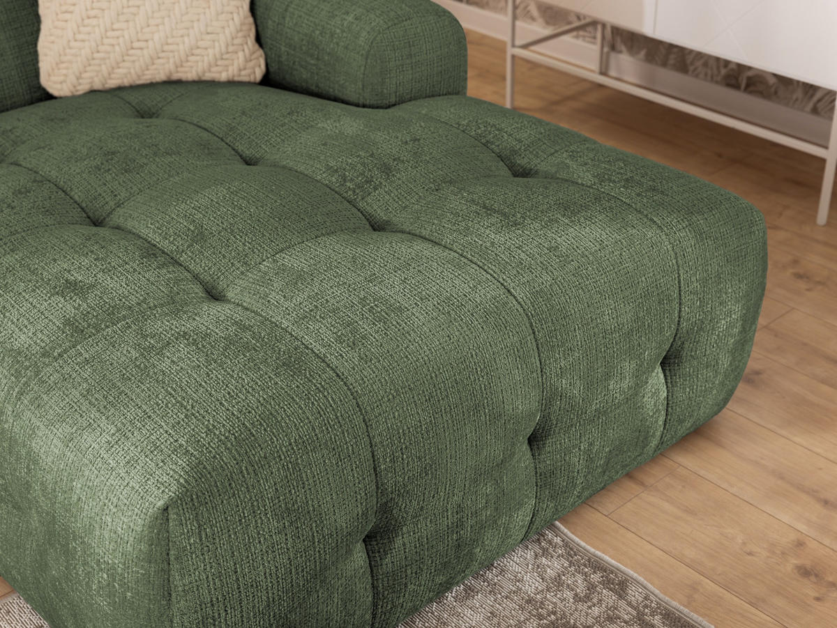 ECKSOFA Kozy im Bumpy-Design mit fester Rückenlehne aus weichem Grün Chenille-Stoff - Ottomane rechts - Schwarz/Grün, Holz/Kunststoff (234/161cm) - S-Style Möbel
