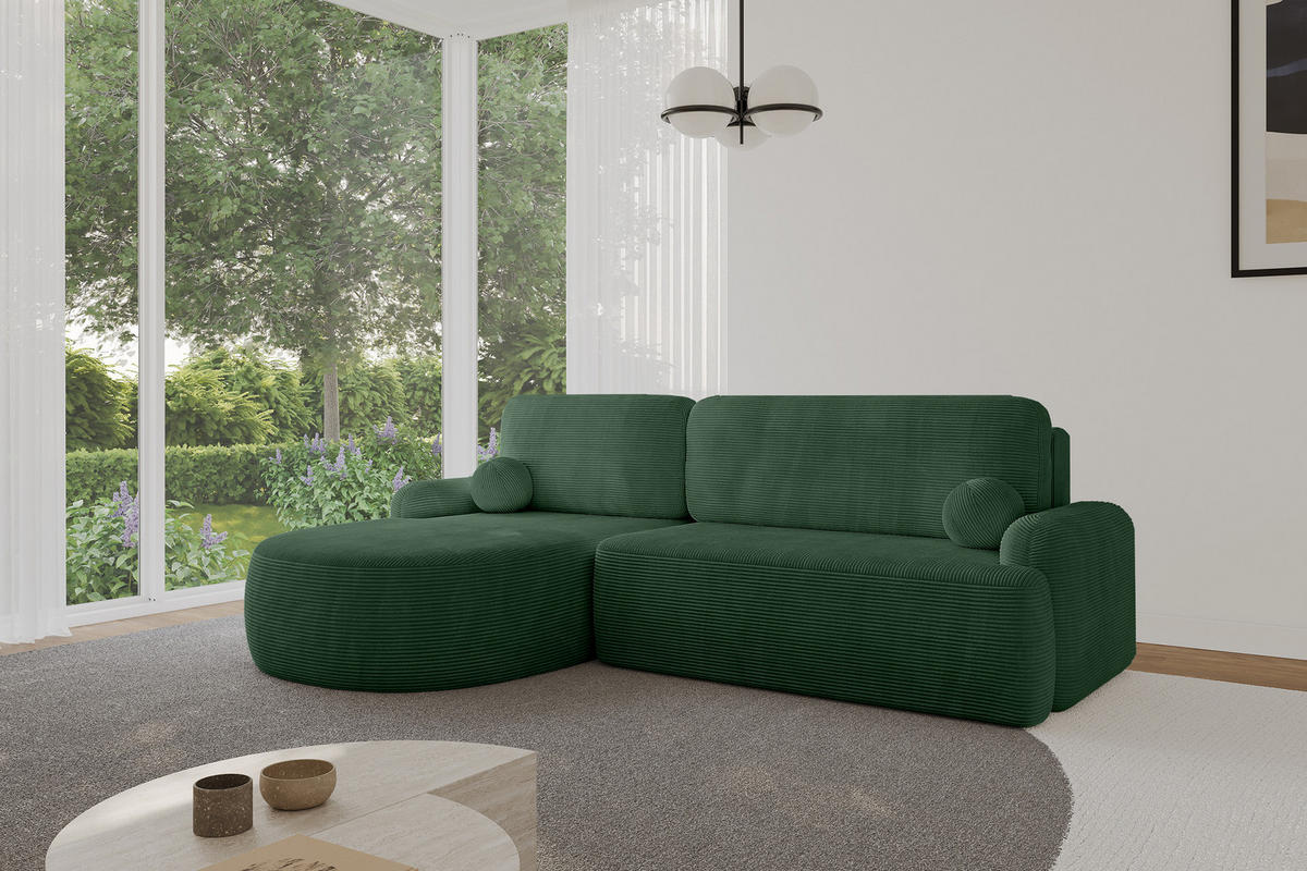 WOHNLANDSCHAFT mit Schlaffunktion und Bettkasten LIRA-L - 264x172x89 Grün - Grün, Holzwerkstoff/Textil (264/172cm) - ALTDECOR