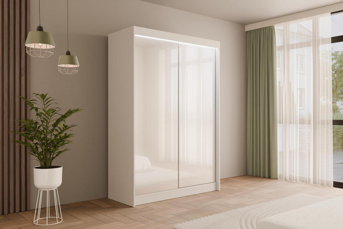 KLEIDERSCHRANK PEKA mit LED - 120 cm - Weiß - Weiß, Holzwerkstoff (120/215/61cm) - ALTDECOR