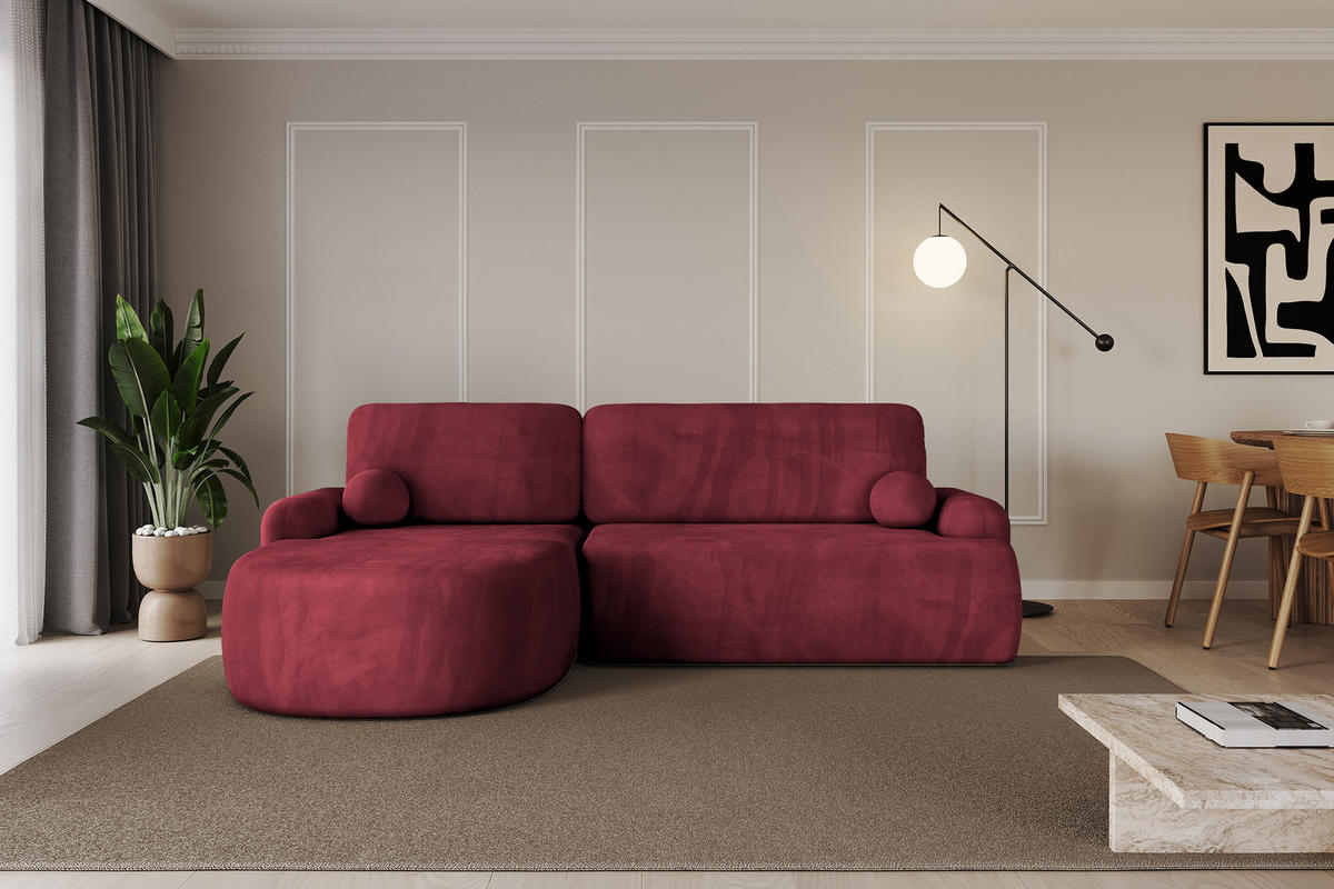 WOHNLANDSCHAFT mit Schlaffunktion und Bettkasten LIRA-L - 264x172x89 Bordeauxrot - Bordeaux, Holzwerkstoff/Textil (264/172cm) - ALTDECOR