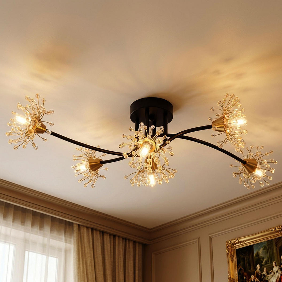 DECKENLEUCHTE FIORE, Metall, Schwarz, matt, 6-flammig - Schwarz, Metall (74/43/22cm) - Globo Lighting
