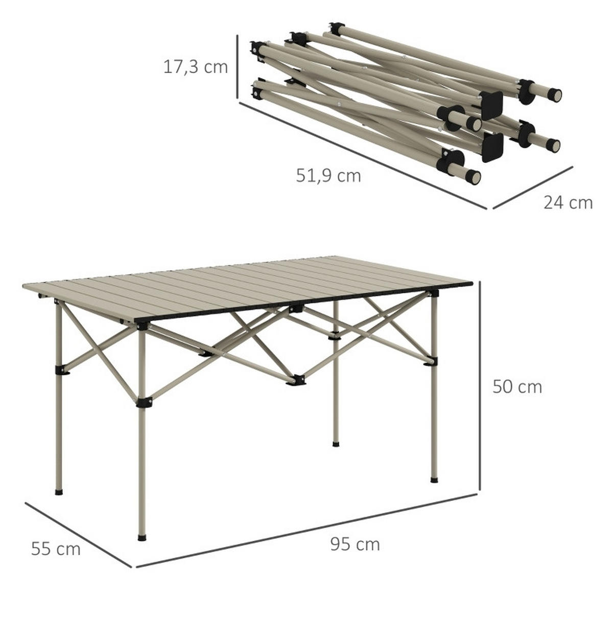 GARTENTISCH aus Aluminium 95 x 55 x 50 cm Beige mit Tragetasche - Beige, Metall (95/55/50cm) - Modfu